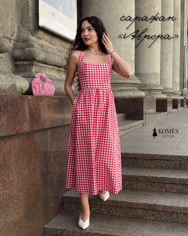 Сарафан "Аврора" красная клетка виши